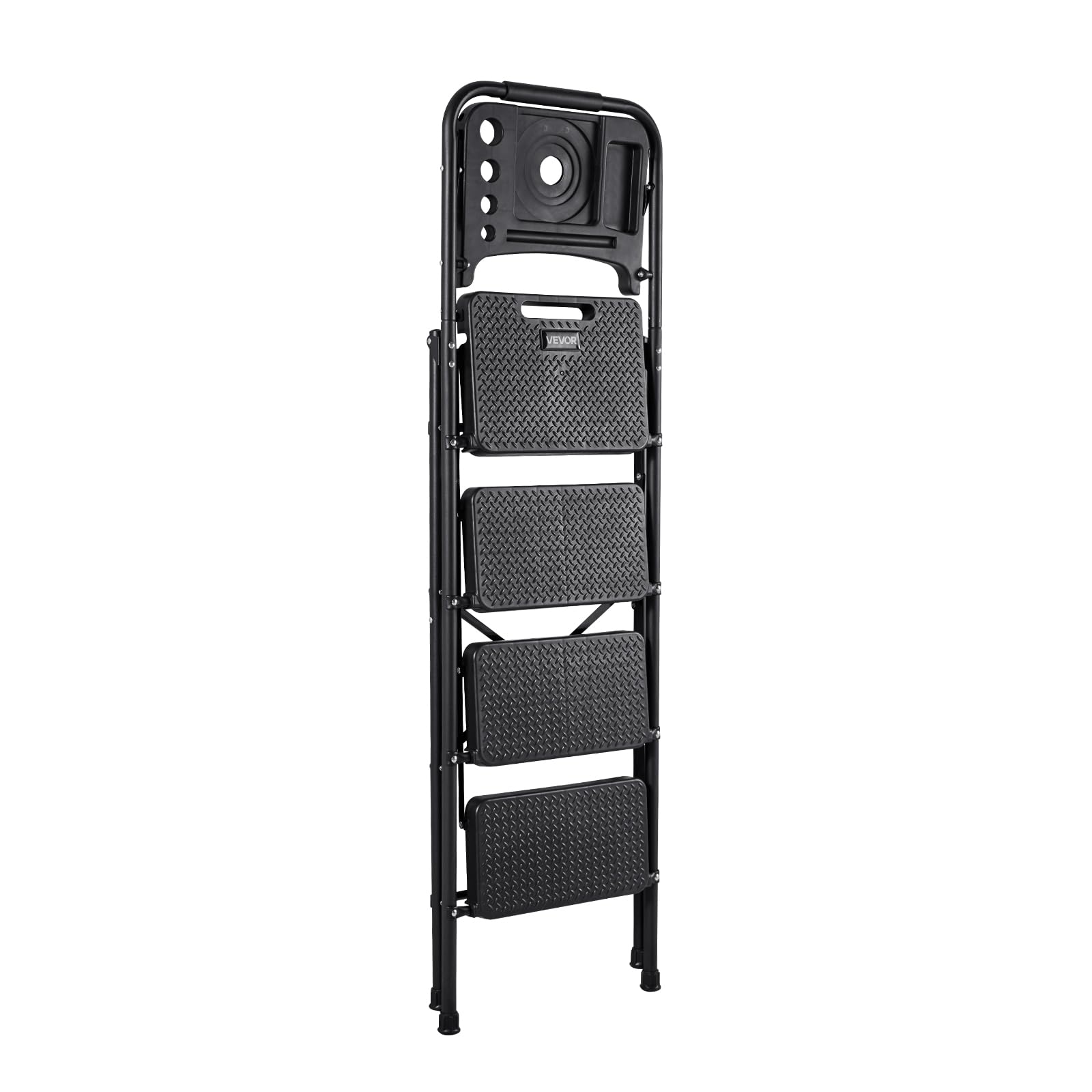 VEVOR Scaletta Pieghevole Salvaspazio con 4 Gradini con Ampio Pedale Antiscivolo, Impugnatura Comoda, Scala Portatile in Acciaio con Capacità di 272 kg, Multiuso per Cucina, Casa, Casa e Ufficio