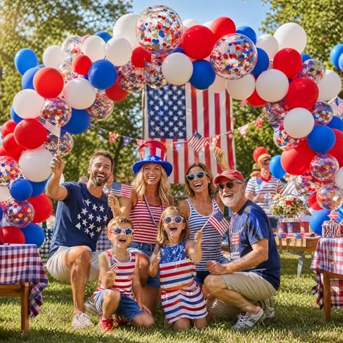 Image of Red White and Blue Balloons Arch Kit,130pcs Different Sizes Patriotic Latex Balloons with Confetti,Red White and Blue Decorations for 4th of July,Independence Day,Graduation,Birthday