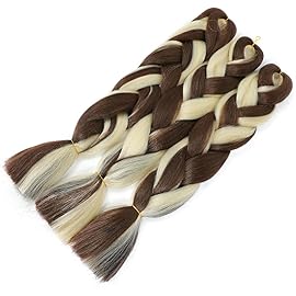 AFNOTE Blonde Braid in Hair Extensions 24 Inch 3 Packs Synthetic High Temperature Rainbow Jumbo Braiding Hair Profession Crochet Colored Hair Extensions for Braiding(Blonde/Brown)