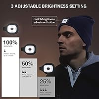 Vista 6 de Gorro LED con Luz, Gorro con Linterna de 4 LED Unisex Recargable por USB, Manos Libres, Gorro de Invierno de punto con Luz Nocturna, Linterna