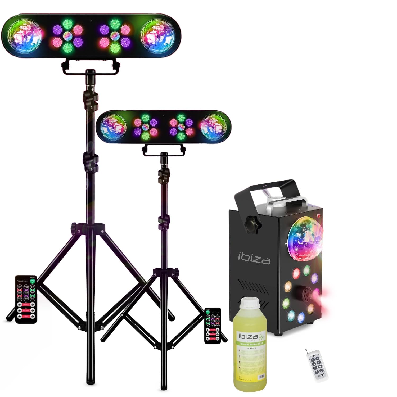 Générique Pack 2 Pieds Éclairages Lumières Projecteurs PAR Astros Mooving Light & Sound LEDBAR-ASTRO-RC - Machine Fumée FOGGY-ASTRO LED Fête Bar Anniversaire Soirée