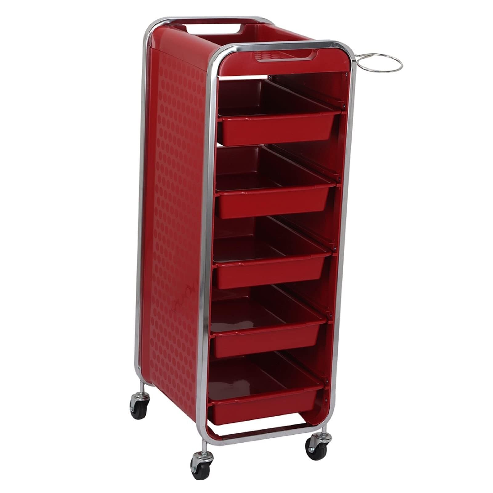 Carrello da parrucchiere a 6 ripiani con 5 cassetti e ruote per salone di bellezza (rosso)
