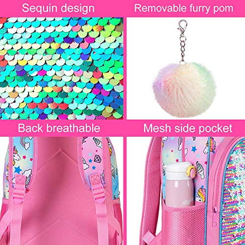 3Pcs Unicorn Backpack For Girls, 16" Little Kids Sequin Preschool School Bookbag And Lunch Box #TOP4