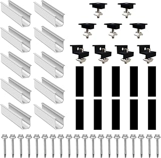 Solarmodul Halterung für 4X Module, PV Halterung Montageset - 12CM Silber Schiene + Verstellbare Klemme für 30-35MM Dicke Module, Alu Solarpanel Halterung Flachdach Trapezblech Blechdach