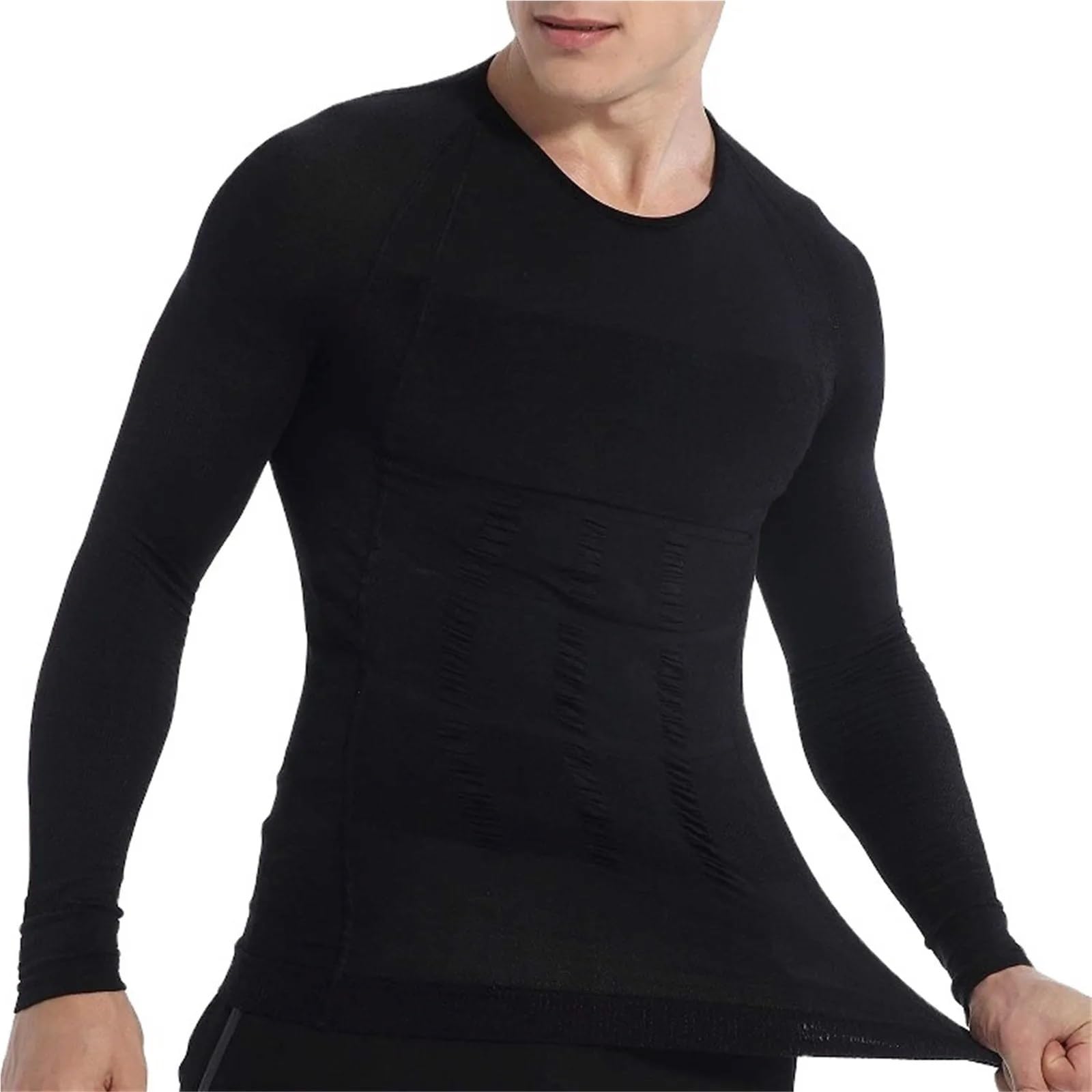 Body Shaper Weste für Männer Shapewear for Herren, langärmeliges T-Shirt, eng tailliert, Bierbauch-Muskelstraffung, leichtes, einfarbiges Sweatshirt, Schlankheitsoberteil Für Fitness geeignet(White,L)