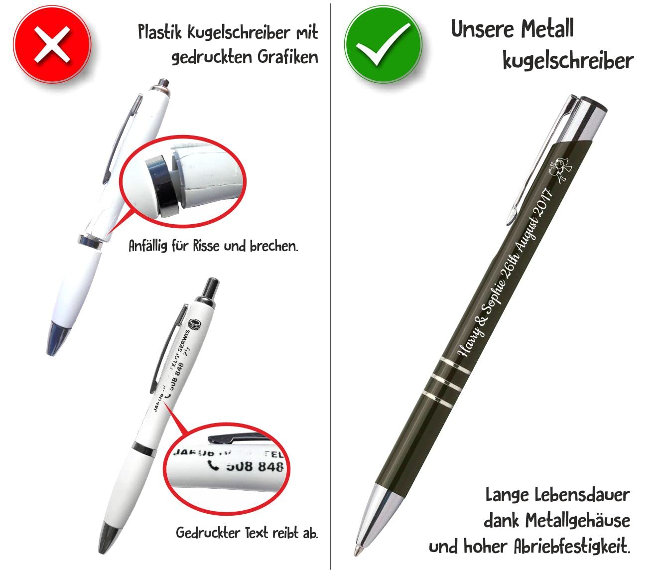 50 Stück personalisierte Metall kugelschreiber mit gravur - Für verschiedene Umstände - Hochzeitsgeschenke für Gäste Geburtstag Kommunion Taufe - 55 grafische Symbole zur Auswahl - dunkelgraue Farbe