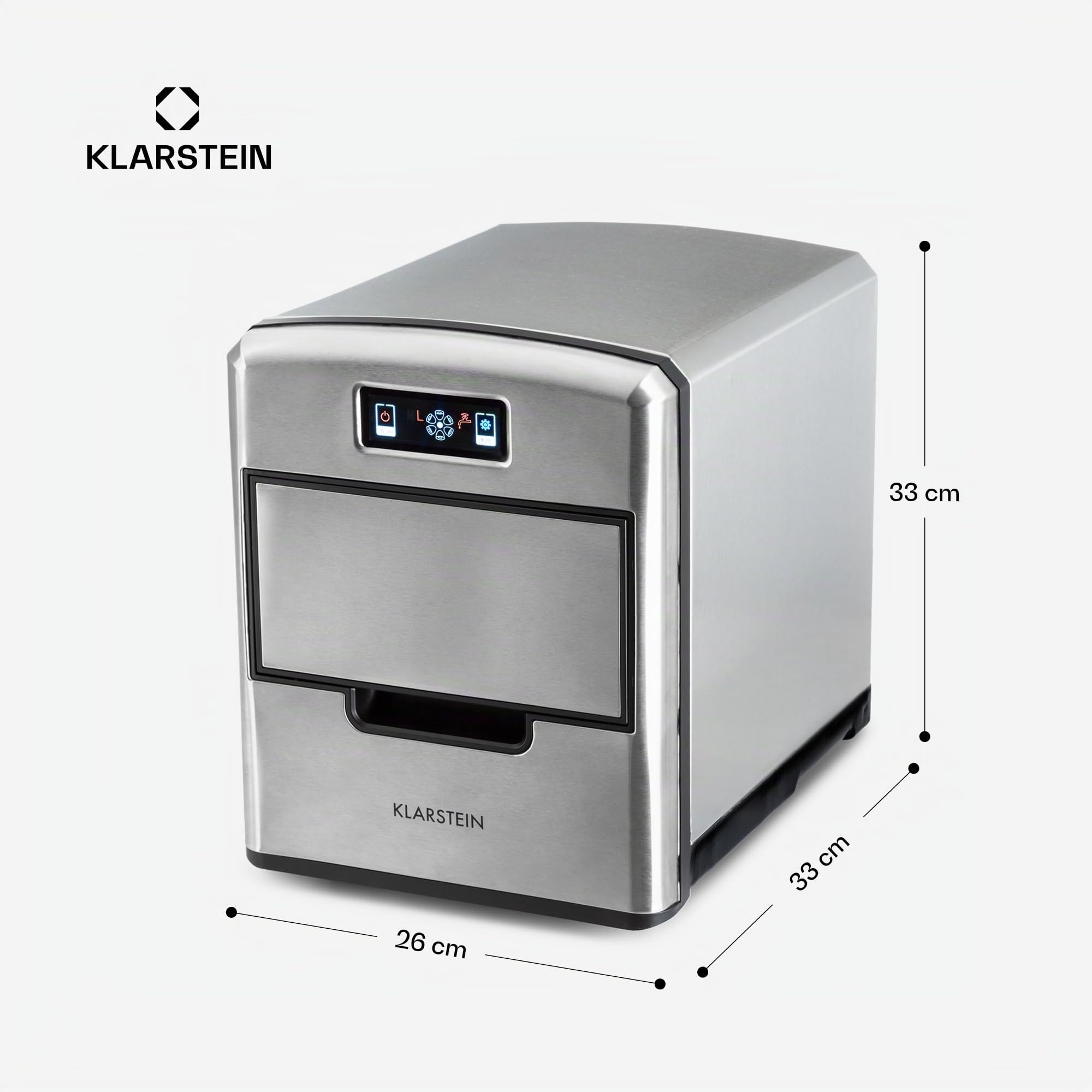Klarstein Macchina Ghiaccio 2.1L, Macchina del Ghiaccio Professionale, Fabbricatore Secco Alimentare 12kg, Cubetti di 3 Diverse Dimensioni, Casa Autopulente Cocktail
