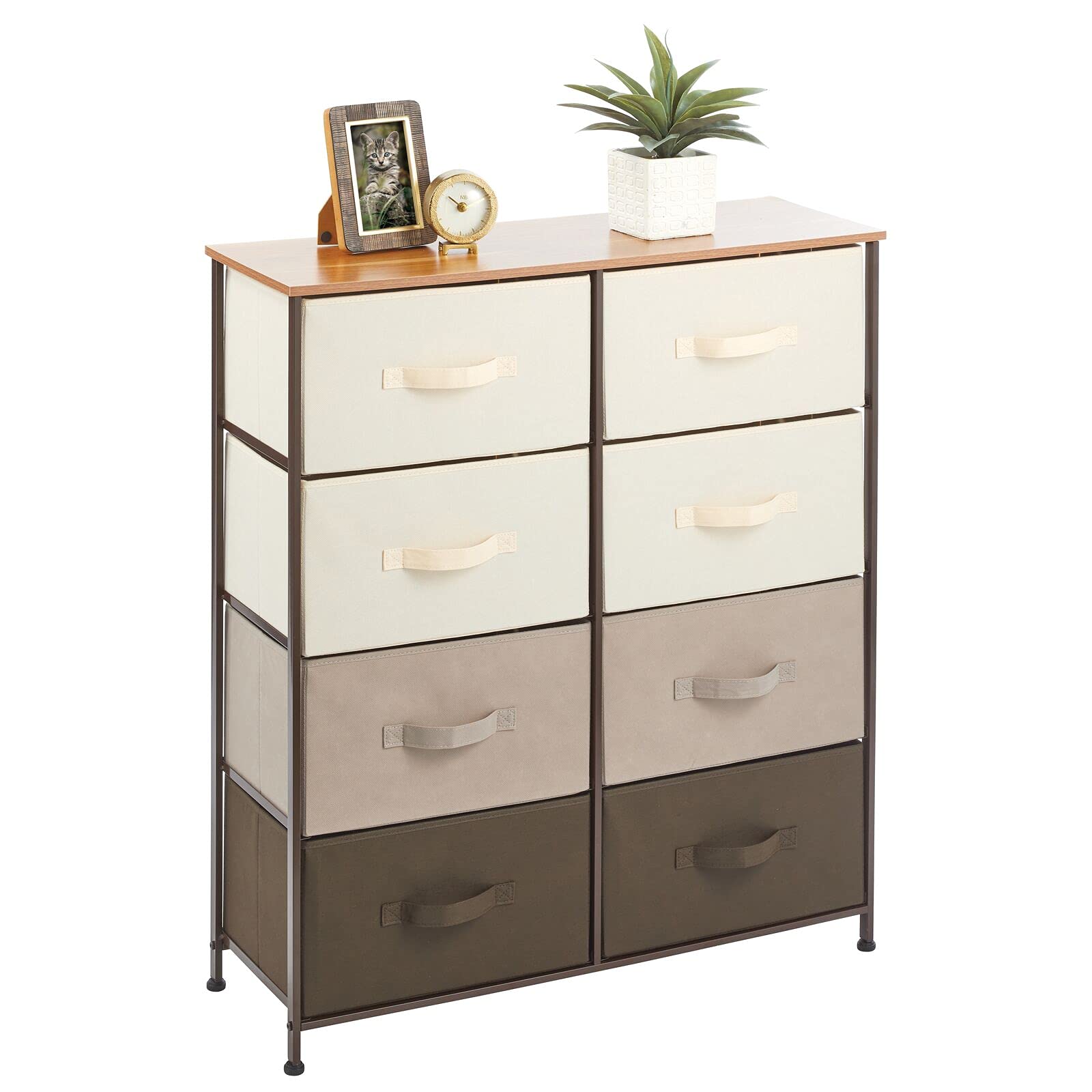 mDesign 38.31" High Steel Frame/Wood Top Storage Dresser Furniture Unit with 8 Removable Fabric Drawers - Large Bureau Organizer for Bedroom, Living Room, or Closet - Multi-Color/Espresso Brown