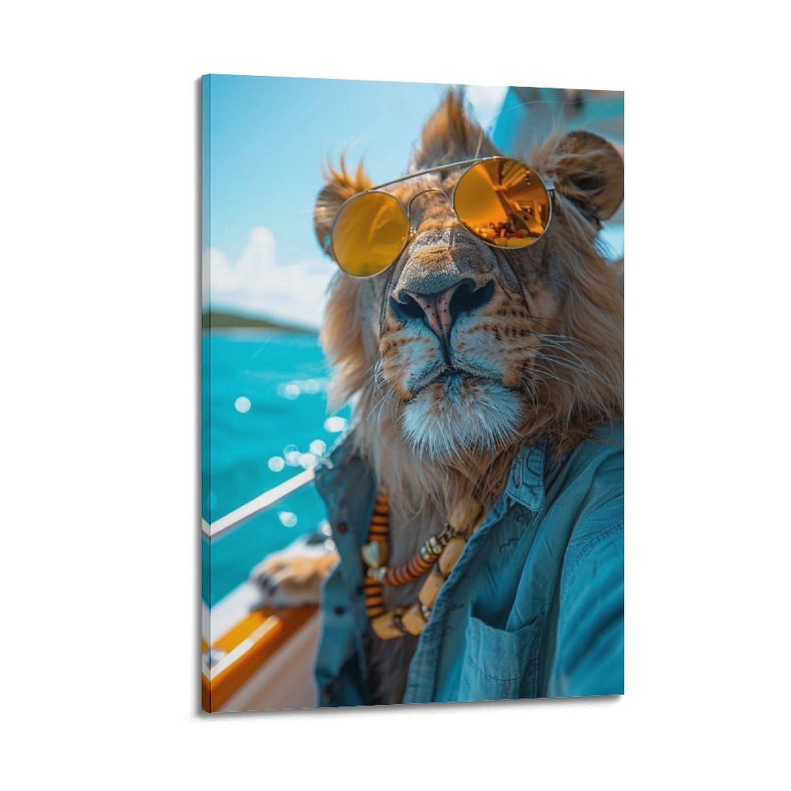 Tableau déco lion à lunettes de soleil impression toile 30x45
