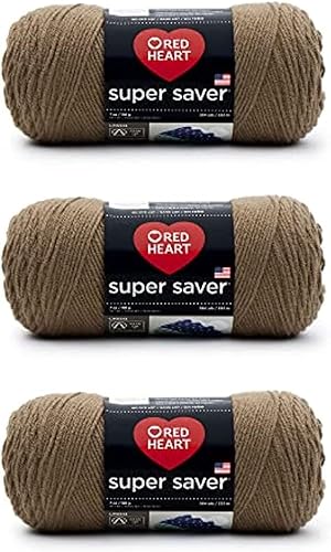 Red Heart Super Saver Café Latte Yarn - 3 Pack of 198g/7oz - Acrylic - 4 Medium (Worsted) - 364 Yards - Knitting/Crochet - Café Latte - 3 pack