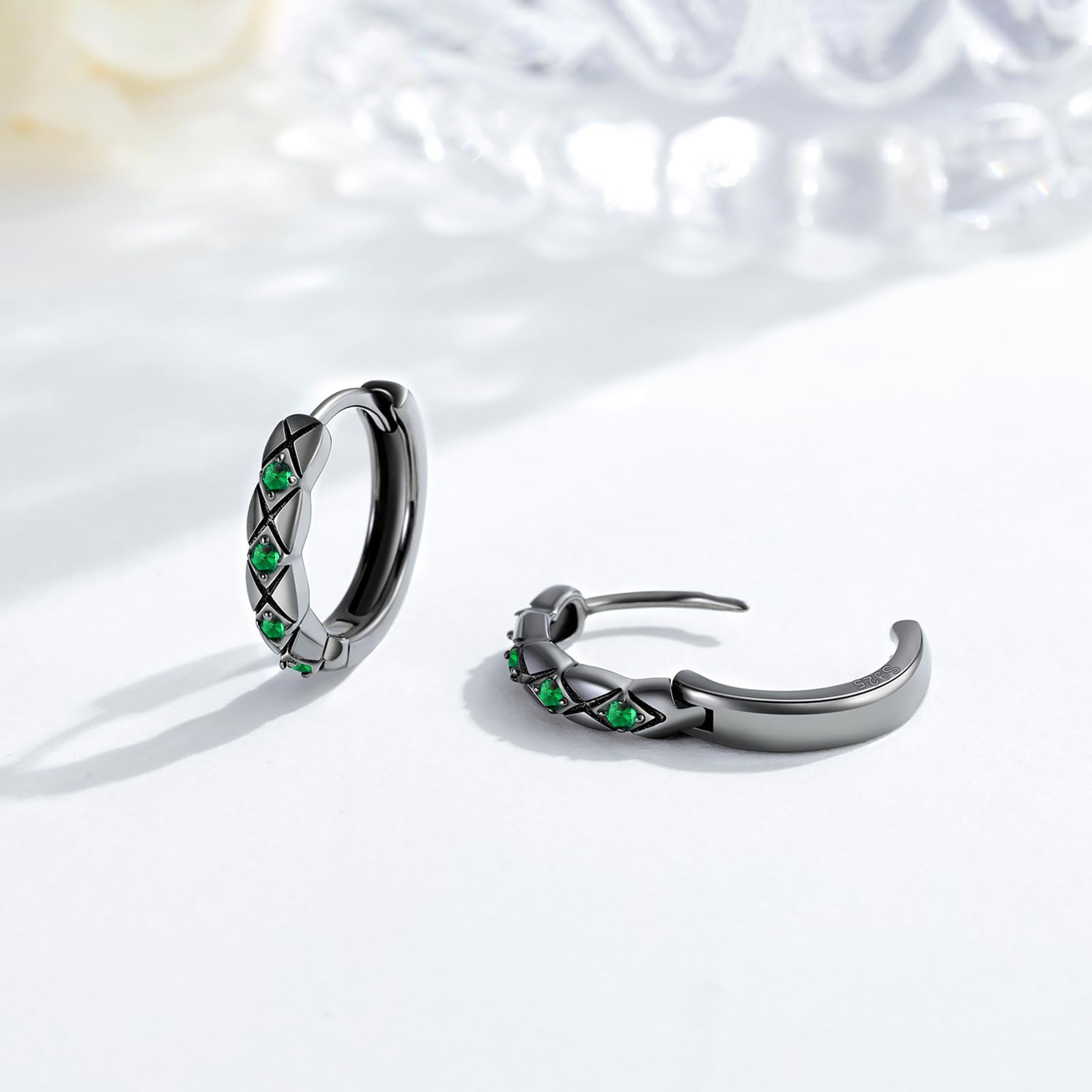 Schwarze Creolen 925 Sterling Silber Punk Ohrringe