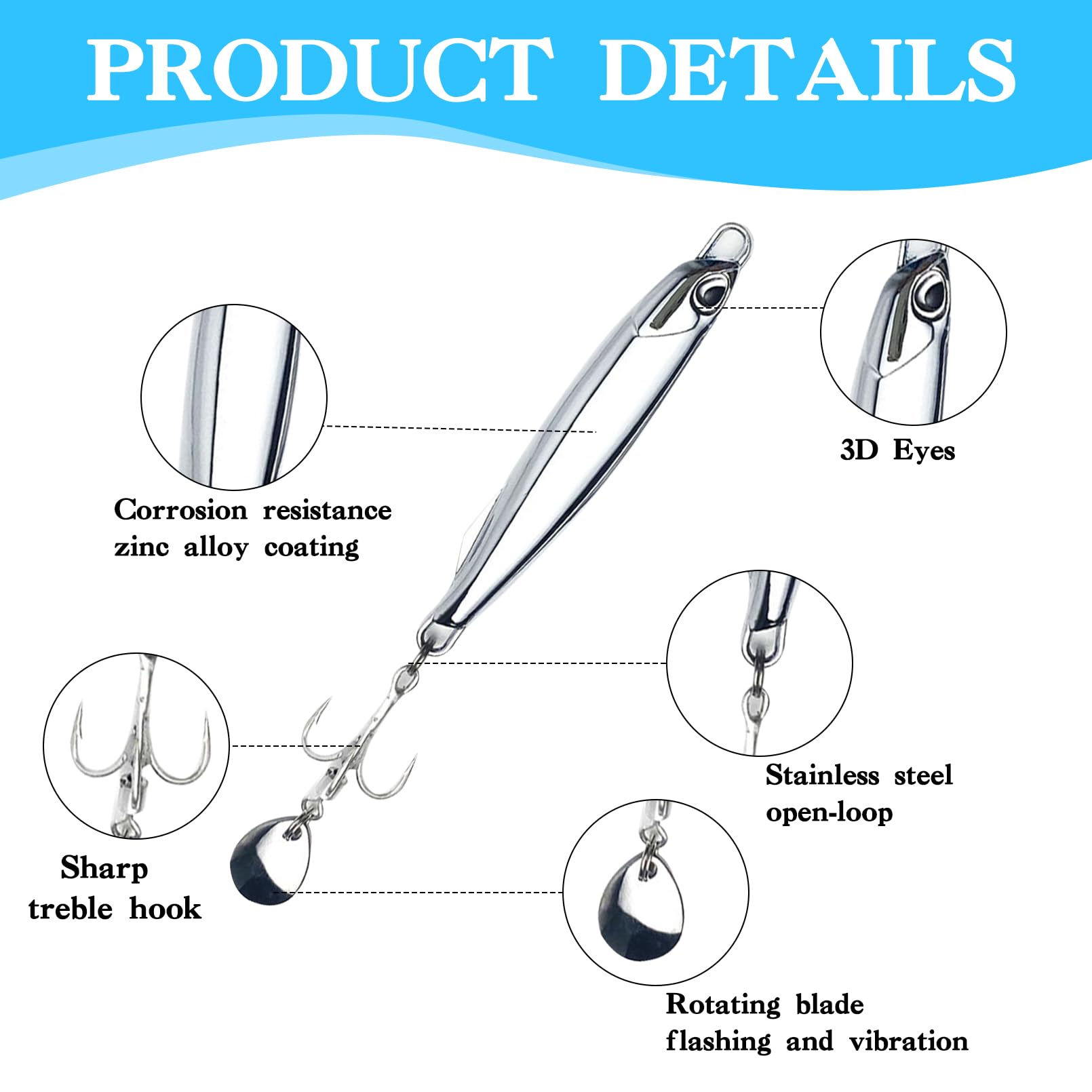 3er Set Angelköder 30g - Metall Spinnköder Mit 3 Haken Für Meeresfische