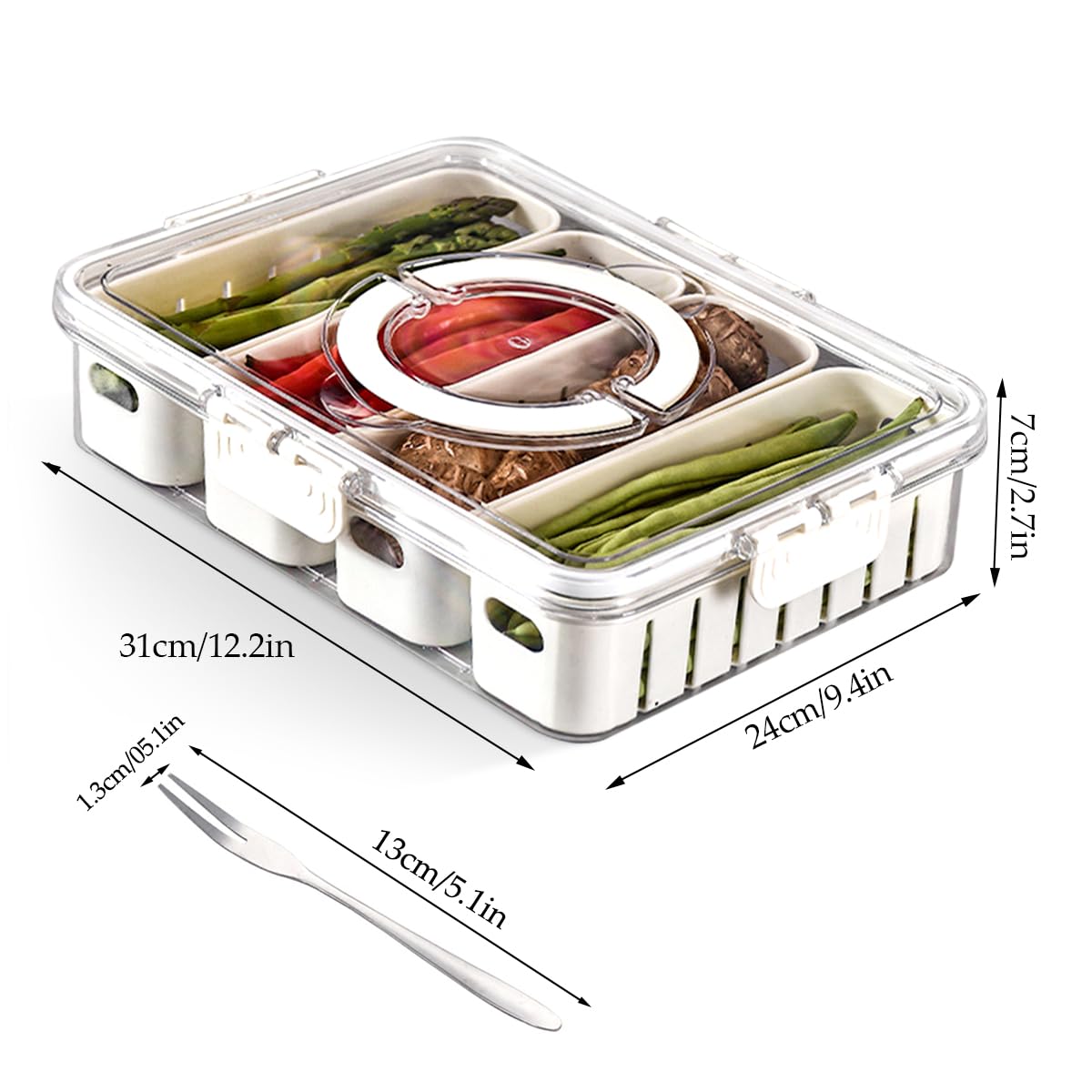 ALEXPRE 2-Pack Divided Serving Trays With Lids - 8 Compartments, 5 Forks, Portable Snack & Charcuterie Box