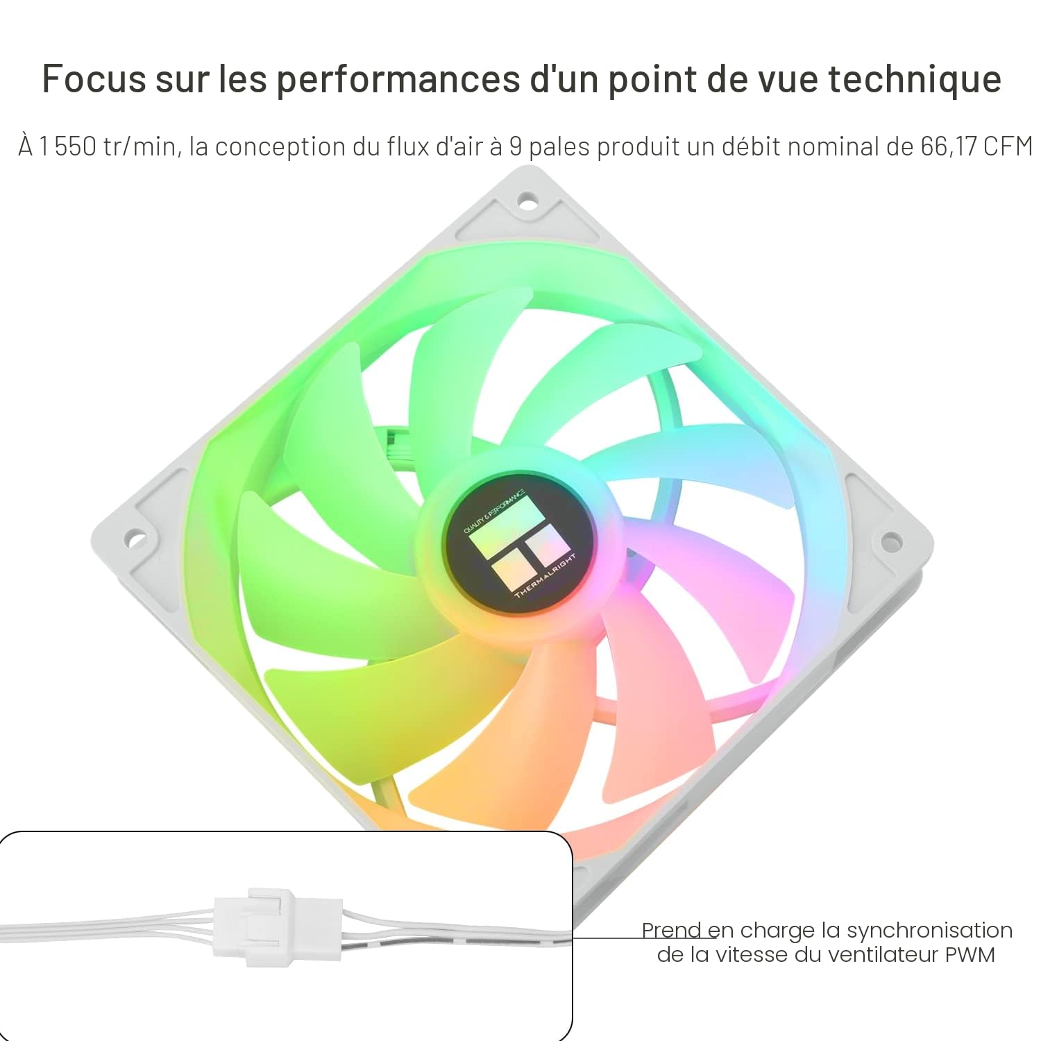 Thermalright TL-C12CW-S X3 Ventilateur de CPU 120 mm Blanc ARGB Ventilateur de boîtier 4 broches PWM silencieux avec roulement S-FDB inclus, ventilateur jusqu'à 1550 tr/min (3 pièces)