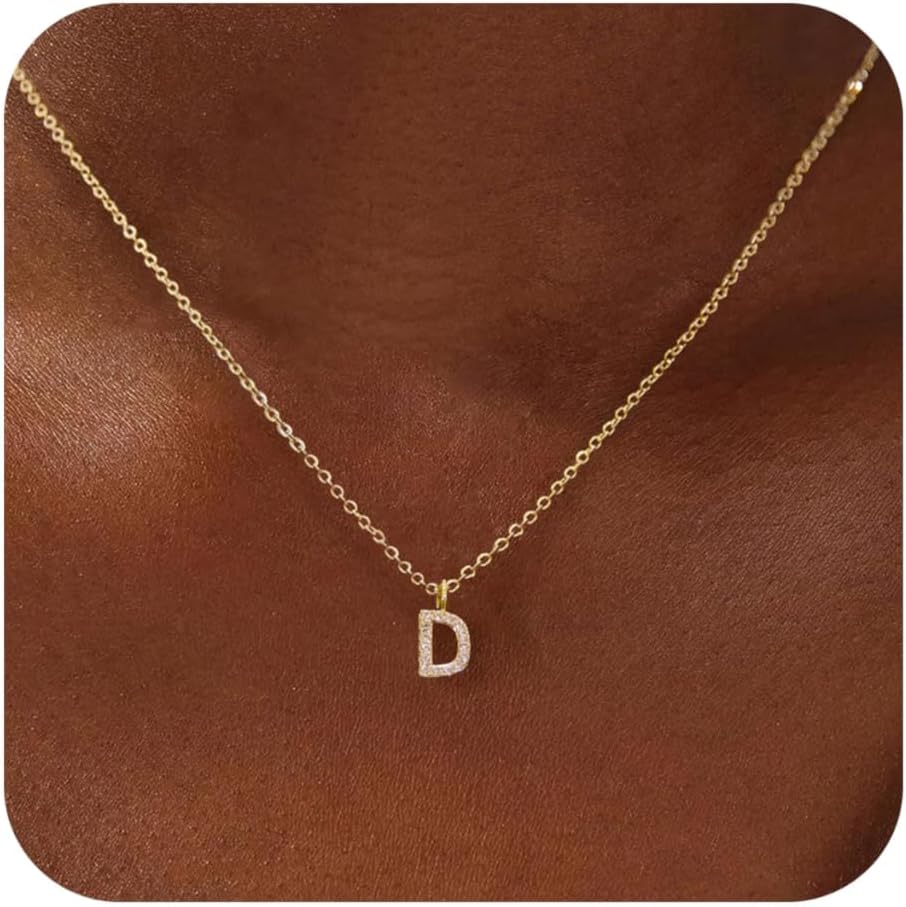 Gold Initial Necklaces for Women, Dainty 14K Gold Plated Letter Tiny A-Z Pendant Choker Necklace Trendy Cute Personalized Name Jewelry Necklace for Women Gift