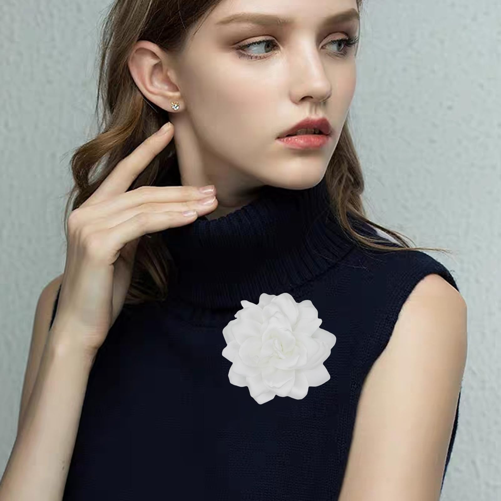 Lot de 3 broches en forme de fleur de rose en satin, 12 cm, couleur unie, fabriquée à la main, accessoire de costume (rouge, noir et blanc)