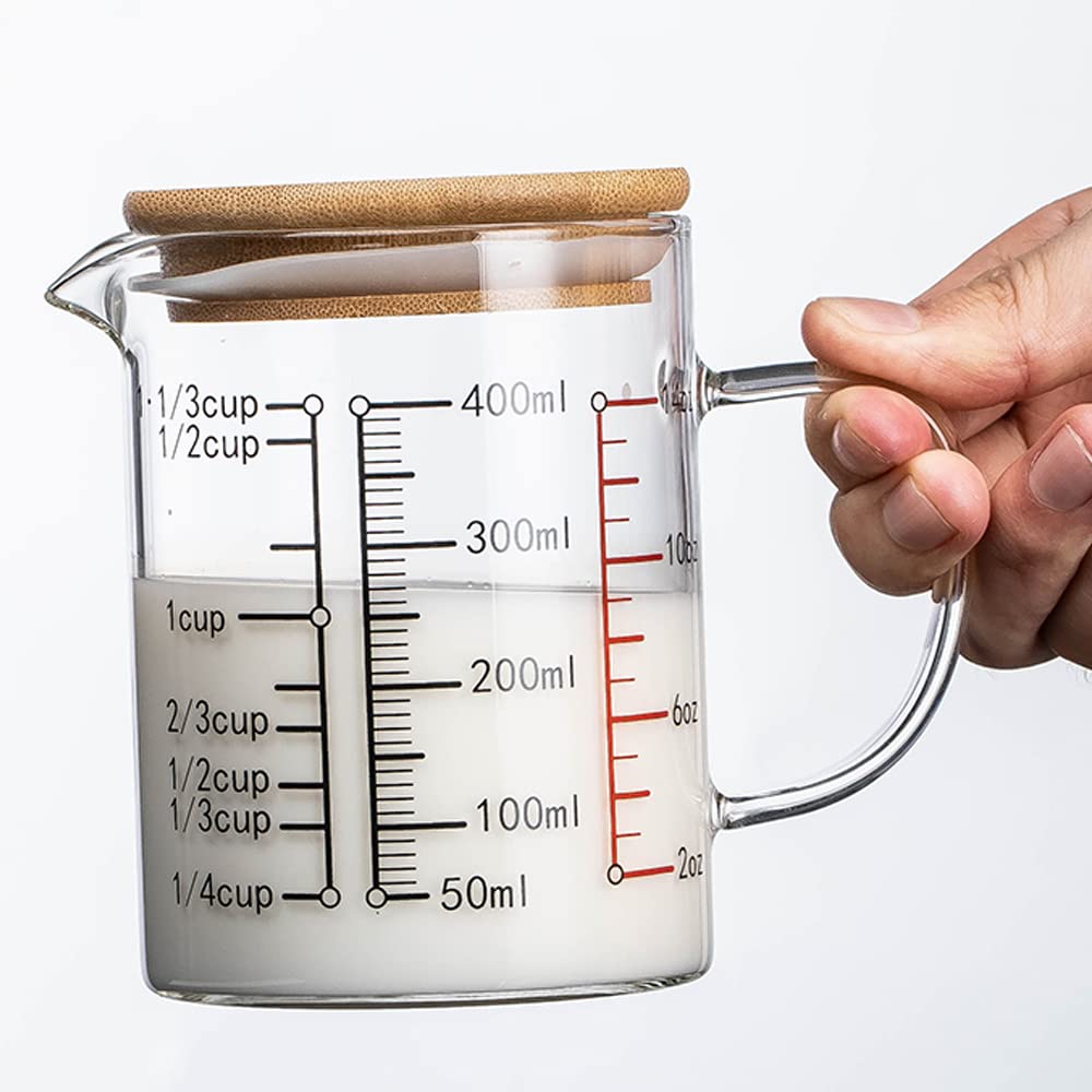 TAMUME Glass Measuring Cup with Lid, Multiple Scaling for Kitchen Use (400ml), Transparent - Image 3
