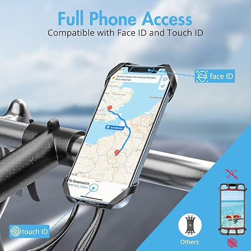 Miniatura 8 de Soporte de teléfono para bicicleta, paquete de 2 soportes universales para teléfono de motocicleta, soporte giratorio de 360°, ajustable, compatible