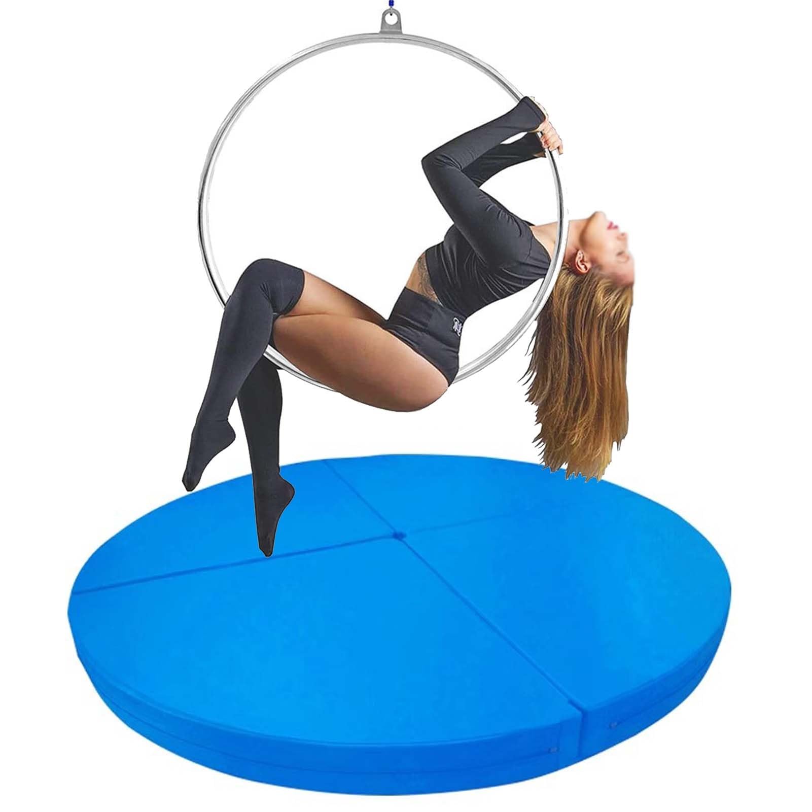 Wjftoday Blue 2 Aerial Hoop Crash Mat For Dance & Fitness, Portable Non-Slip Stripper Pole Safety Pad, Foldable Yoga Gym Floor Cushion - Blue, 160Cm X 3Cm (63In X 1.2In)