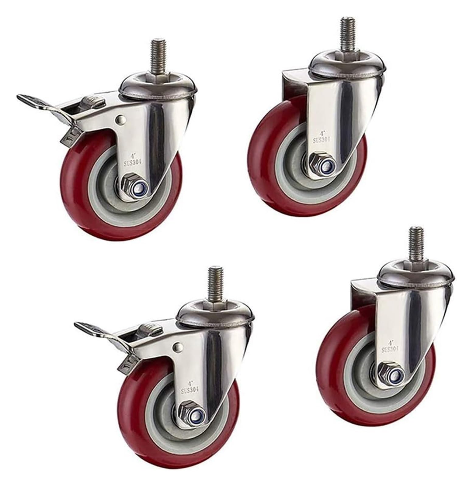 GYRAZXS Heavy Duty Rubber Wheels for Carts 4 Pack (2 Swivel + 2 Brake) 75mm 660 lbs Capacity Casters for Furniture & Workbench M12 Swivel Casters