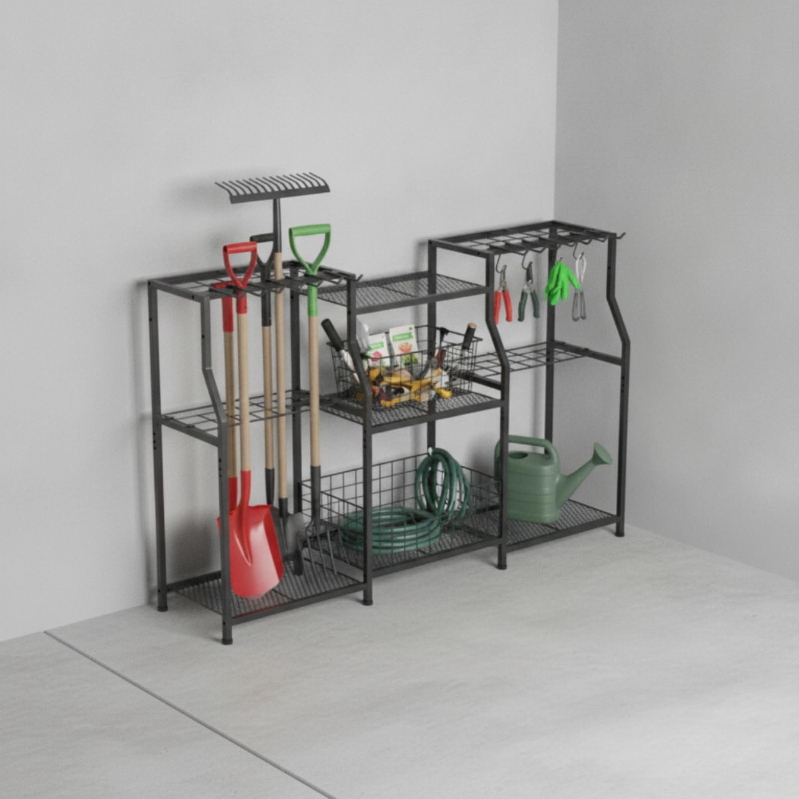 Porta Attrezzi da Giardino Multifunzionale Porta Attrezzi con Ganci Compatto Rastrelliera per Capanno, Patio