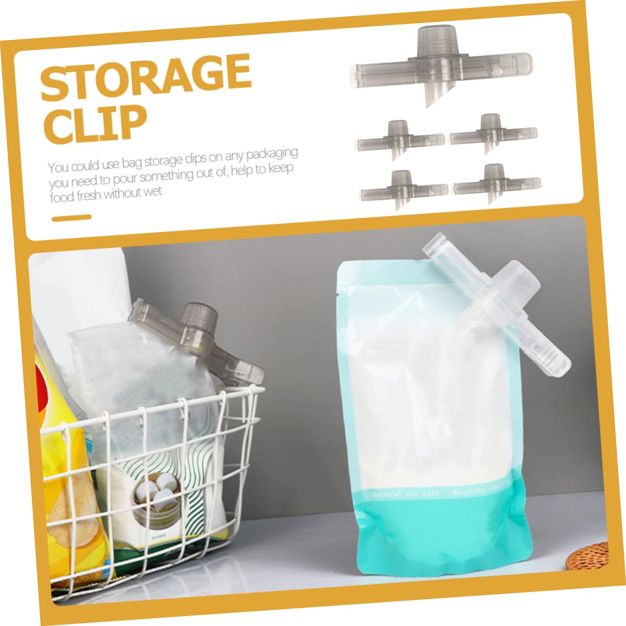 Wakauto Food Clips Bag Sealing 5pcs Chip Bag Sealer Kitchen Gadget Fresh Keeping Clip Easy Pour Spout