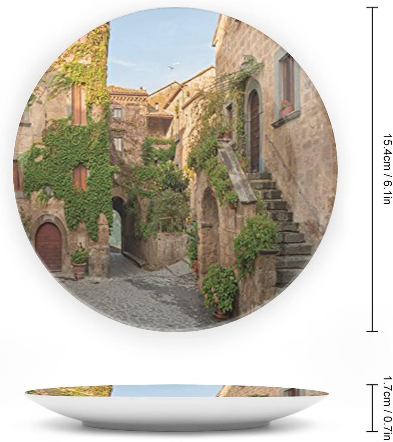 6 Inch Decorative Plate,Tuscan Ceramic Plate, Village Houses with Flowers Outside in Burano Village Venice Italy Print Ornament Display Plate for Dining Table, Wedding Reception, Christmas Tablescape