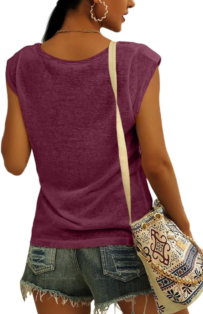 Langwyqu Womens Cap Sleeve Blouses T-Shirt Casual Loose Fit Basic Shirts Tank Tops - Image 2