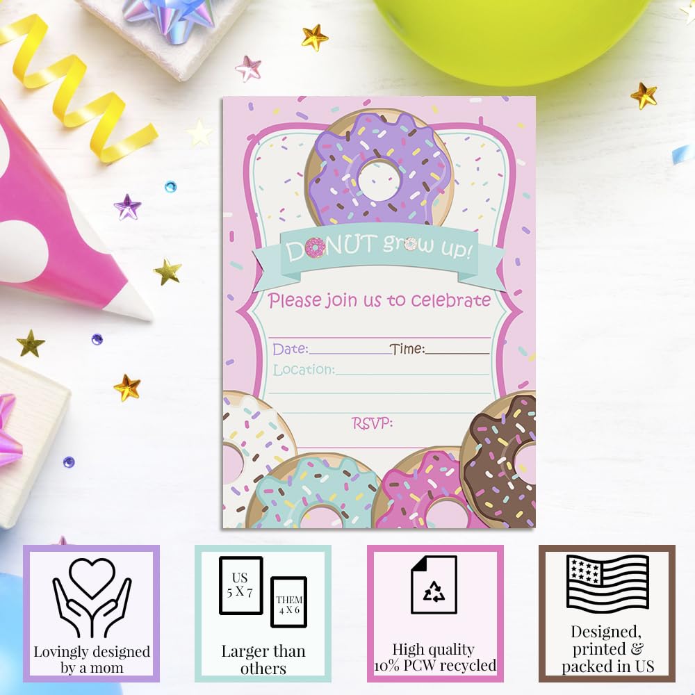 Amanda Creation Geburtstagseinladungen Für Mädchen – Donut Design – 20 Karten + Umschläge – 13 X 18 Cm