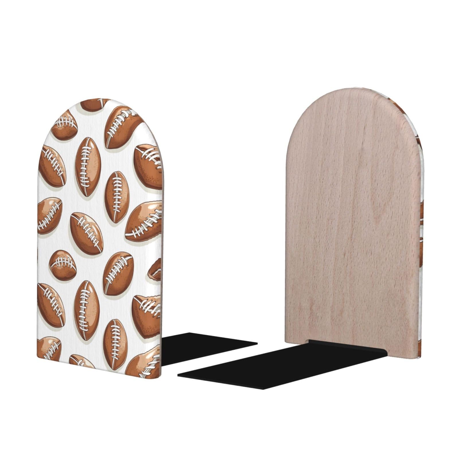 Cartoon Football Print BookEnds 1 Pair, Decorative Bookends for Heavy Books, Wood Book Ends for Shelves, Book Organizer for Home Desk Office Supplies