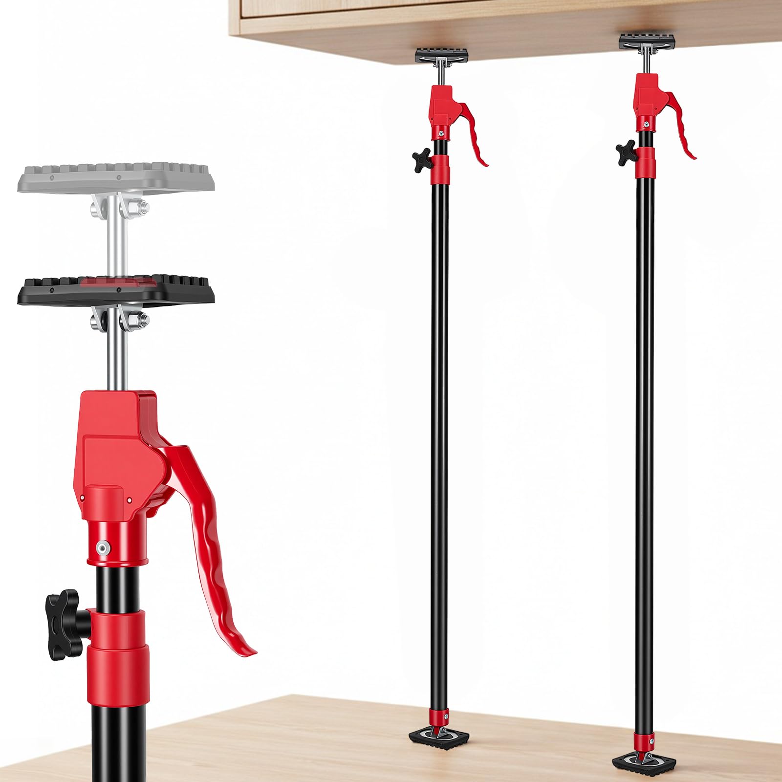 Deckenstütze 2 Stück, Montagestütze Bis 80KG Tragkraft, 125-290cm Teleskopstütze aus Stahl, Einhandstütze für Wände, Decken, Türzargen, mit Einhandabstützung