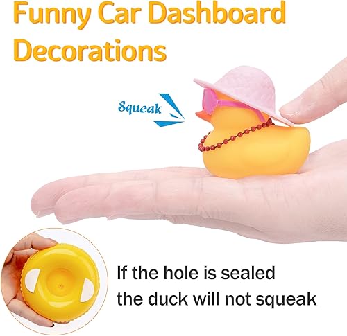 Miniatura 5 de wonuu Decoración de coche de pato de goma, accesorios para automóvil, adorno de tablero de instrumentos con sombrero de vaquero, anillo de natación,