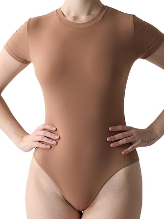 Short Sleeve Bodysuit for Women Round Neck Basic T Shirt Bodysuit Tops for Women