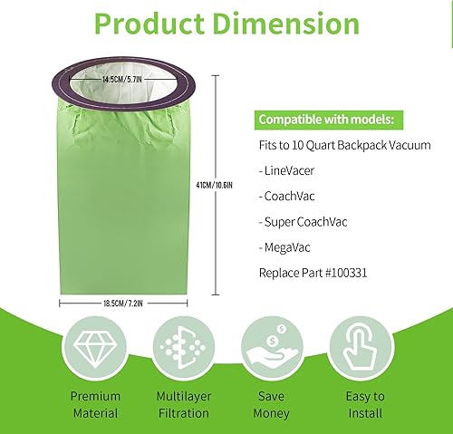 Miniatura 2 de Paquete de 15 bolsas de vacío de microfiltro 100331 compatibles con Pro Team LineVacer Coachvac Super CoachVac y MegaVac Mochilas Aspiradoras
