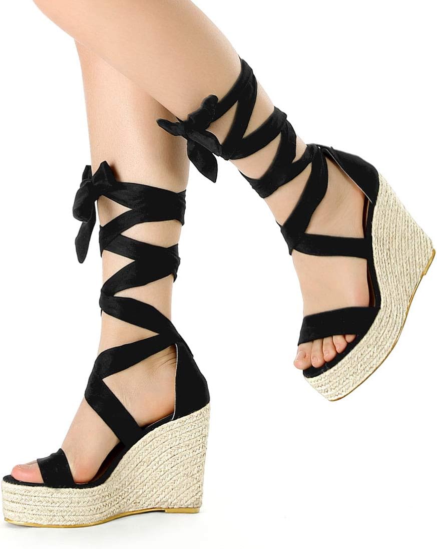 Allegra K Women's Espadrilles Platform Sandals Lace Up Open Toe Wedges Heels - Image 2