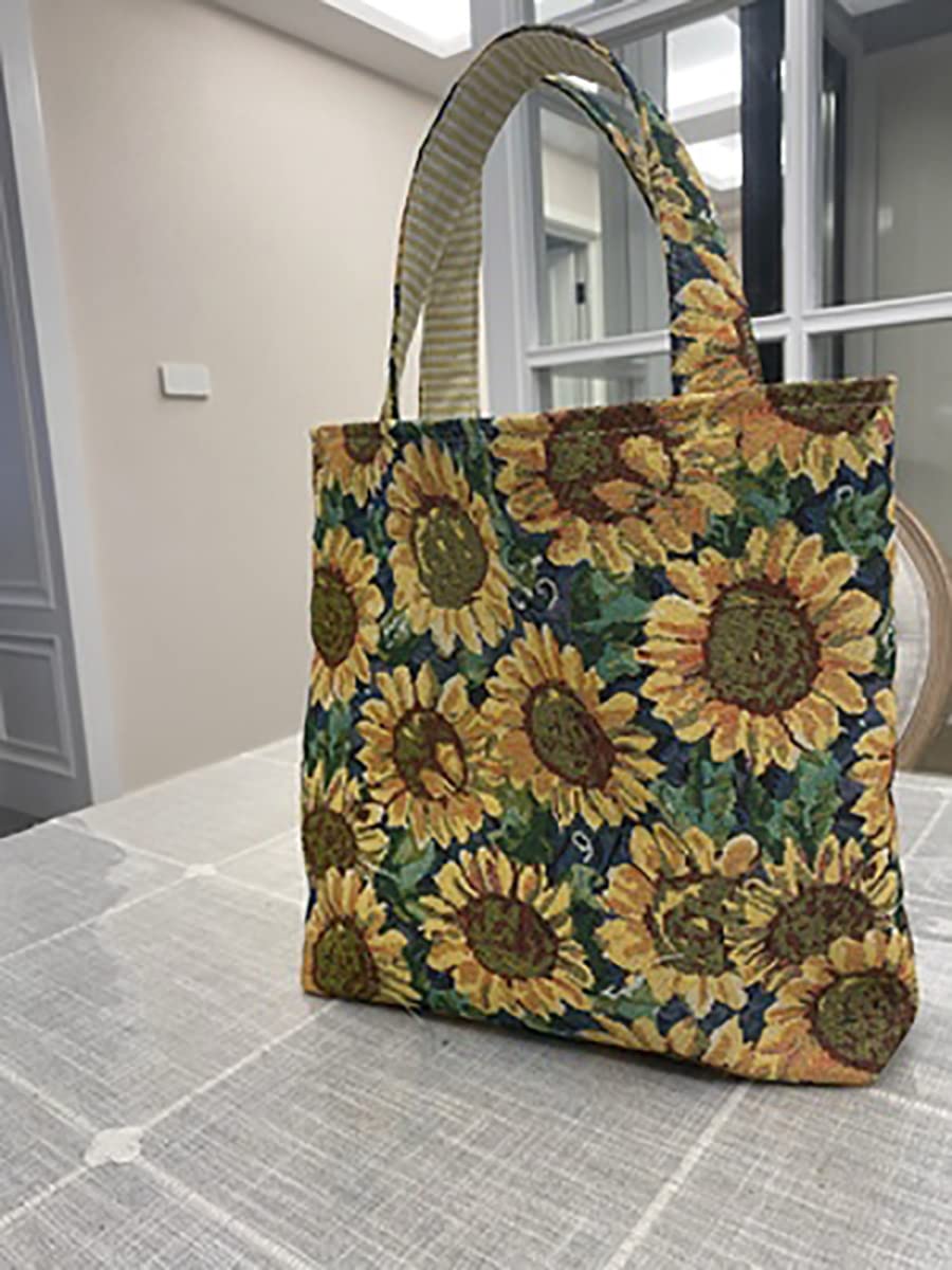 Sonnenblume Polyester-Stoff Dekostoff Handwerken Nähen Stoff Jacquard-Stoff Zum Nähen, Heimwerken, Heimtextilien Tischdecke, Sofa,150 cm breit(Size:5m)