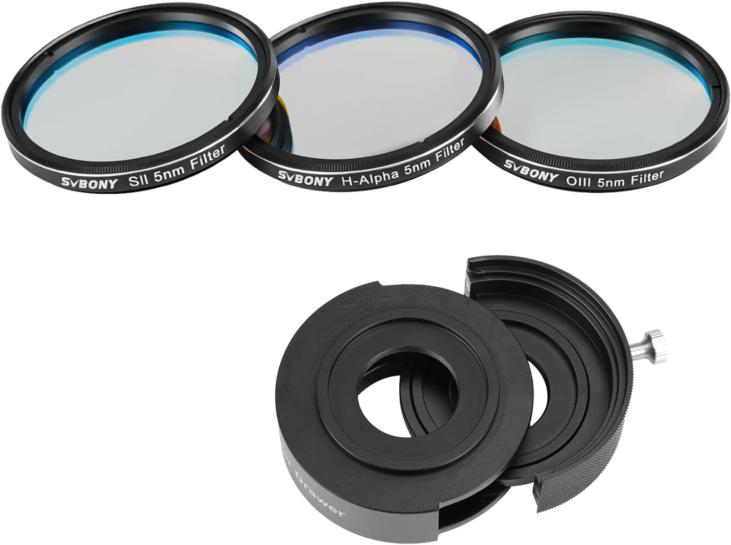 SVBONY SV227 2" Narrow-Band Filter Kit, OIII-CCD H-Alpha SII-CCD 5nm Narrow-Band Filter Reduce Light Pollution Bundle with SV226 Telescope Filter Drawer with M42-M48 Adapter, for Deep Sky Photography