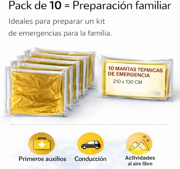 Manta Térmica de Emergencia Pack 10 Unidades – Manta Supervivencia Aluminizada Doble Cara Dorado/Plateado 210 x 130 cm – Prevención de Hipotermia para Coche, Montaña, Camping y Primeros Auxilios - 5