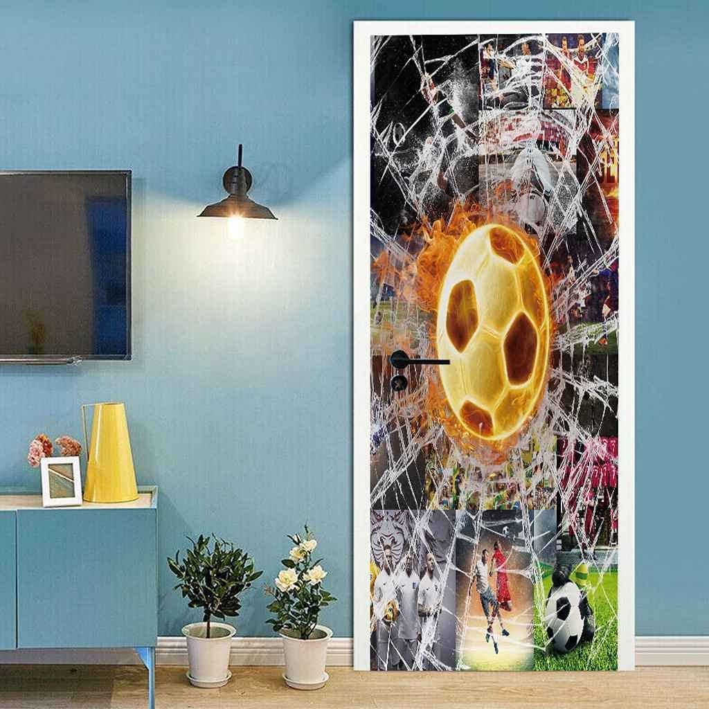 Self Adhesive Door Wrap Sticker - Football 80 X 200 Cm - Peel and Stick 3D Effect Door Wrap - Hd Removable Vinyl Wallpaper - Children's Room Boys and Girls Room Door Photo