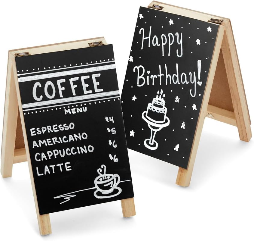 Desi Rang 2 Pcs Small Chalkboard Easel Signs for Tabletop Decor, Restaurant Food Menu Display, Mini Chalk Board Message, Wedding, Catering, Coffee Café Shop Hotel Office Party Supply (4.5x7.5 in)