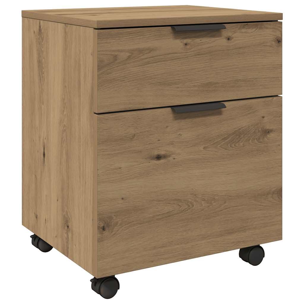 Mobiler Aktenschrank auf Rollen Artisan Eichen-Optik, Kompakter Rollcontainer für das Home Office, Kleiner Büroschrank mit 4 Rollen für Unterlagen und Dokumente, 45x38x54 cm