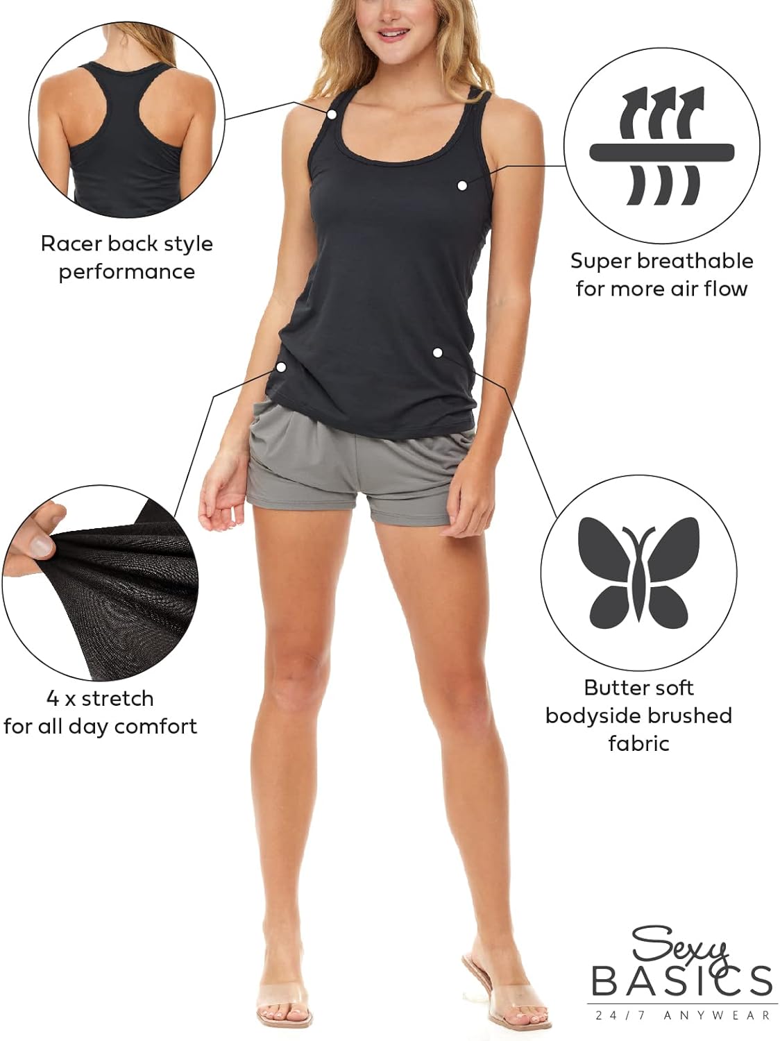 Women's Racerback Tank Tops | Ultra Soft & Stretch Spandex Sport Tanks | Multi Packs & Colors - Image 2