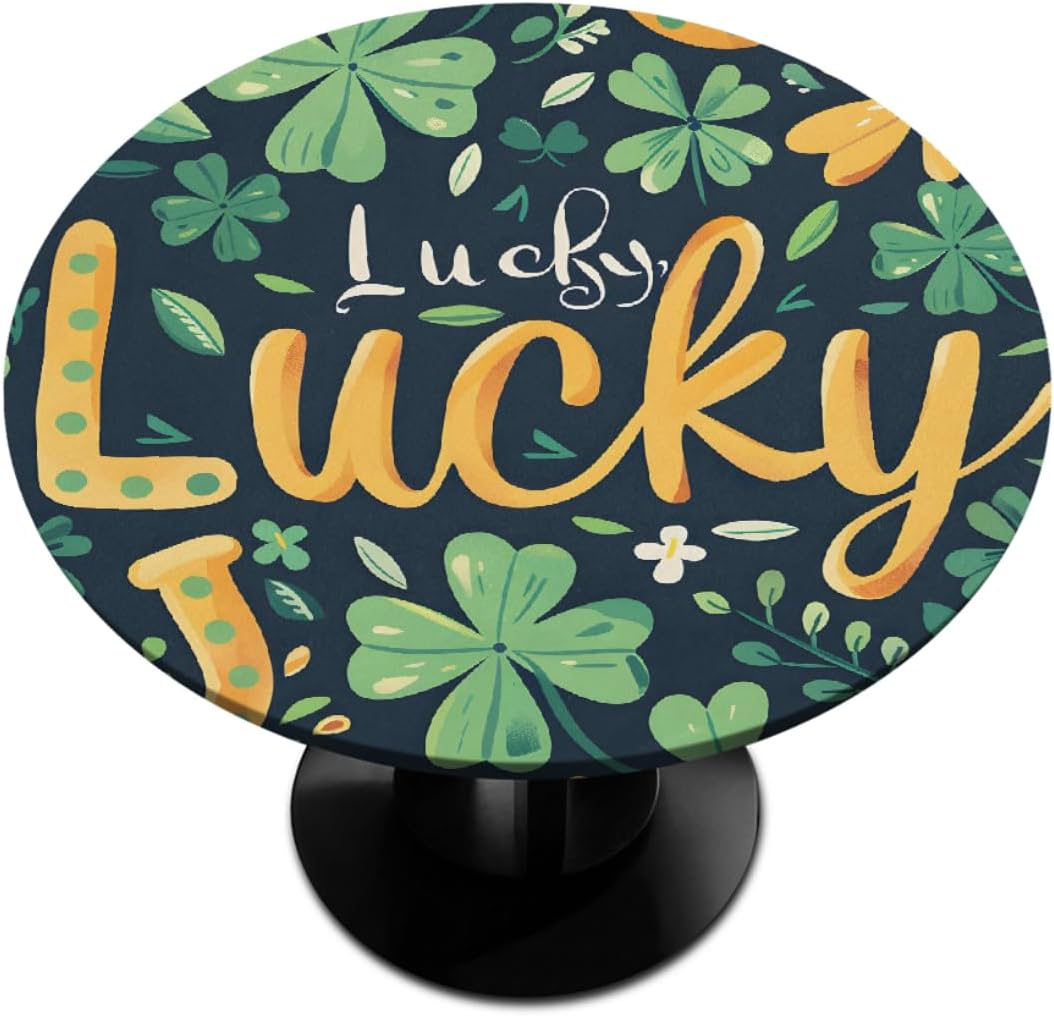Round Tablecloth with Elastic Edge St. Patrick's Day Fitted Circle Table Cover Wipeable Round Table Cloth for Indoor Outdoor Patio Dining Kitchen Festival Decor for 45-50inch Tables Z- (76)