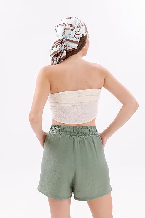 Genıus Store Kadın Şort Aerobin Pamuklu Cepli Çekmez Kumaş Beli Lastikli Şort