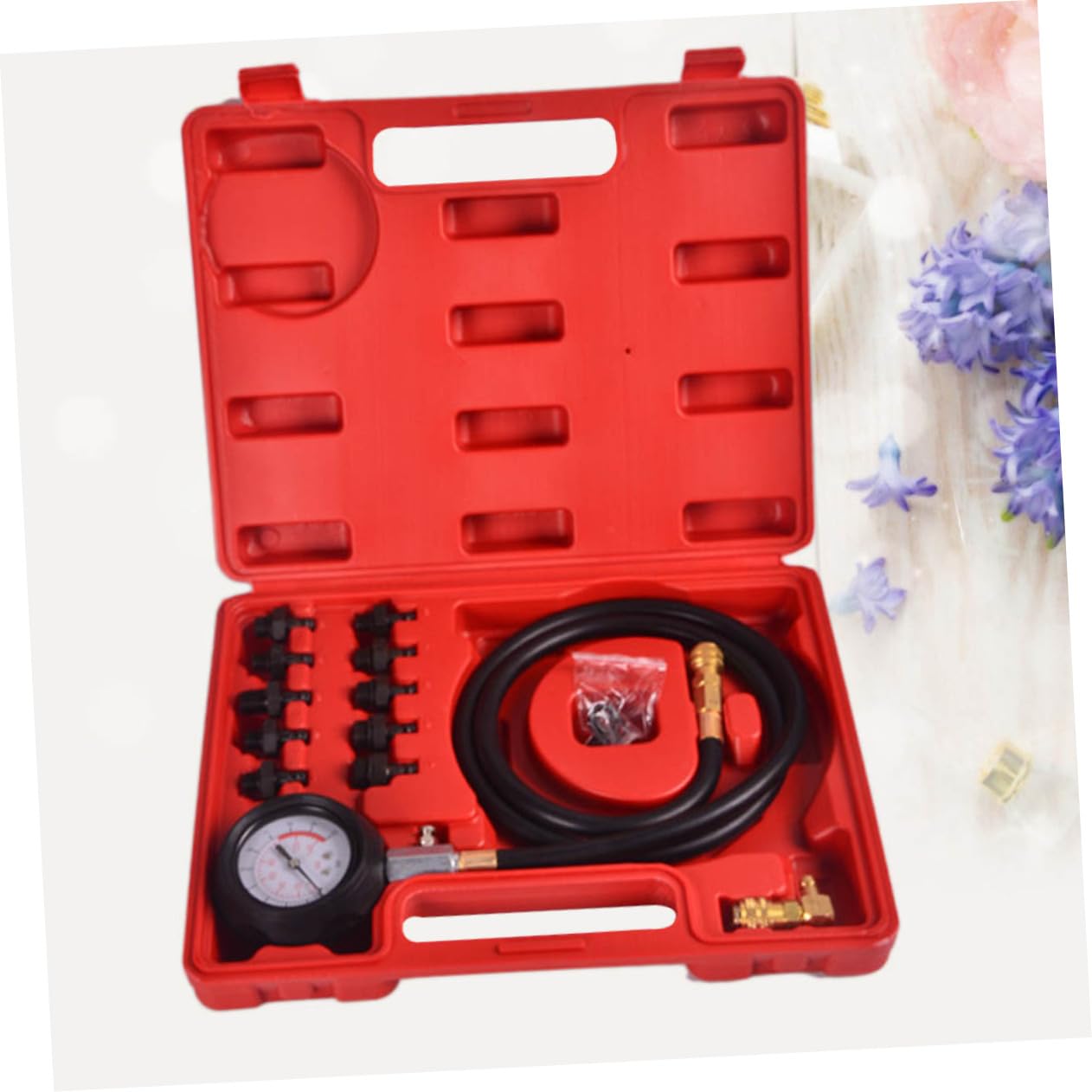 PartyKindom Oil Pressure Tester Tool Engine Oil Pressure Gauge Kit 90 Degree Coupling Adaptor for Easy Reading and Storage