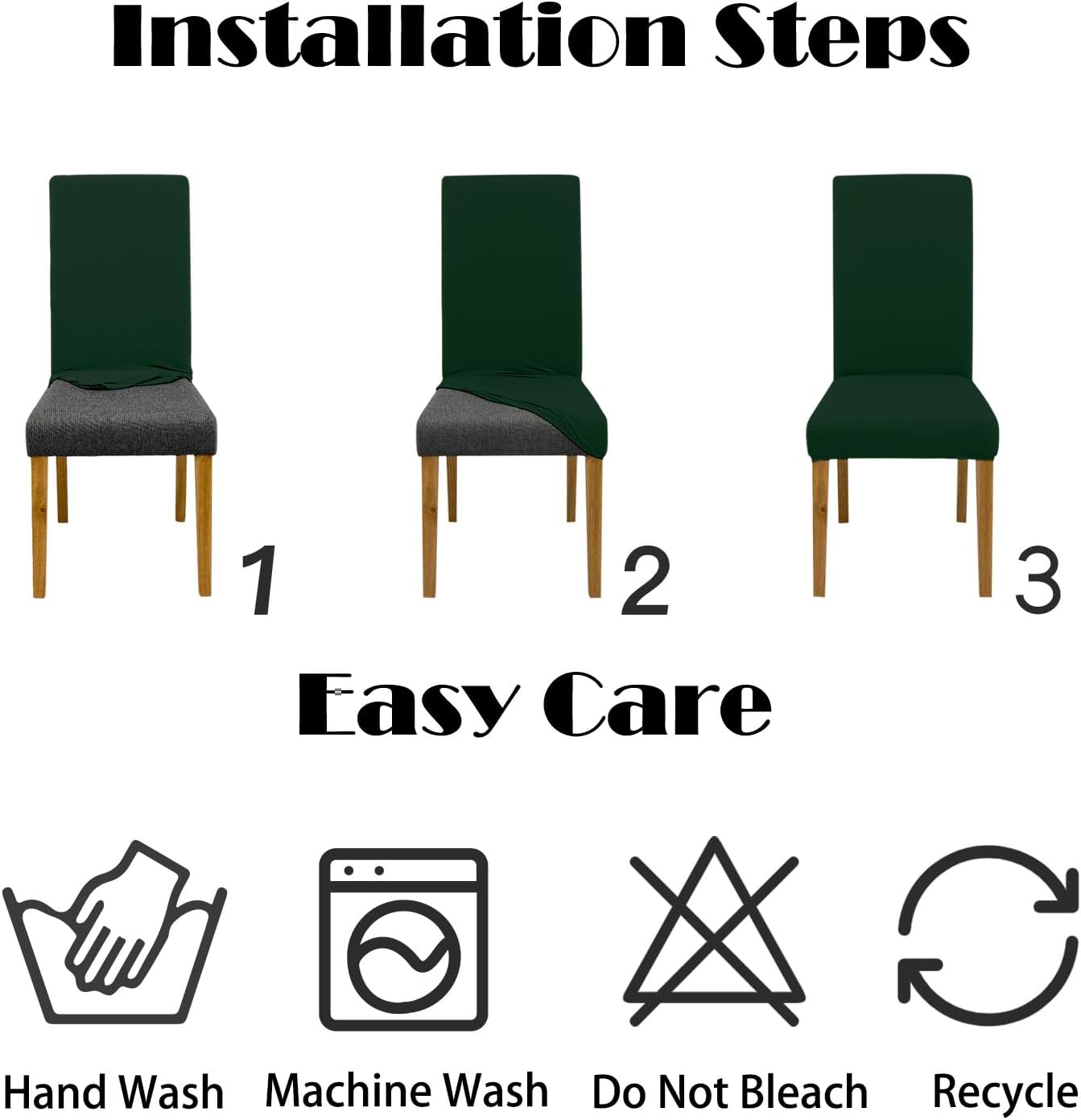 Stretch Chair Covers Set of 6 for Dining Room, 6 Pack Washable Kitchen Chair Protector for Party Wedding, Dark Green