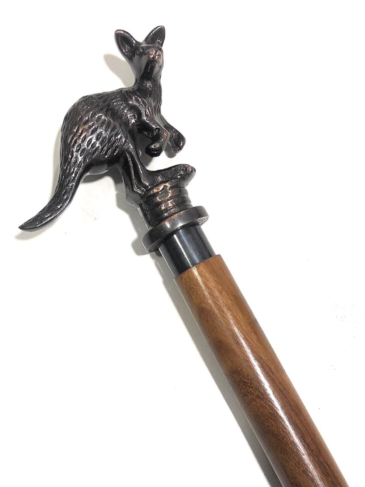 ARTIZANSTORE Brass Antique Kangaroo Handle Walking Stick Antique Solid Brass Nautical Style Walking Stick Wooden Cane