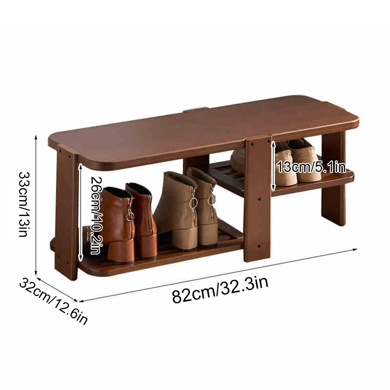 Banc porte-chaussures de style campagnard avec étagère, banc d'entrée avec rangement pour chaussures, pouf de rangement pour entrée, pour couloir, porte d'entrée, salon, chambre (82 * 32 * 33 cm / 3