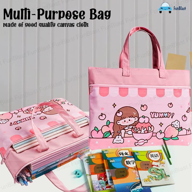 FunBlast Canvas Carrying Hand Bag – Multi-Purpose Shopping Bag, Tote Bag, Vegetable Bag, Lunch Bag, Water-Proof Reusable Travel Bag with Handle Strap and Zipper (Pink) 4