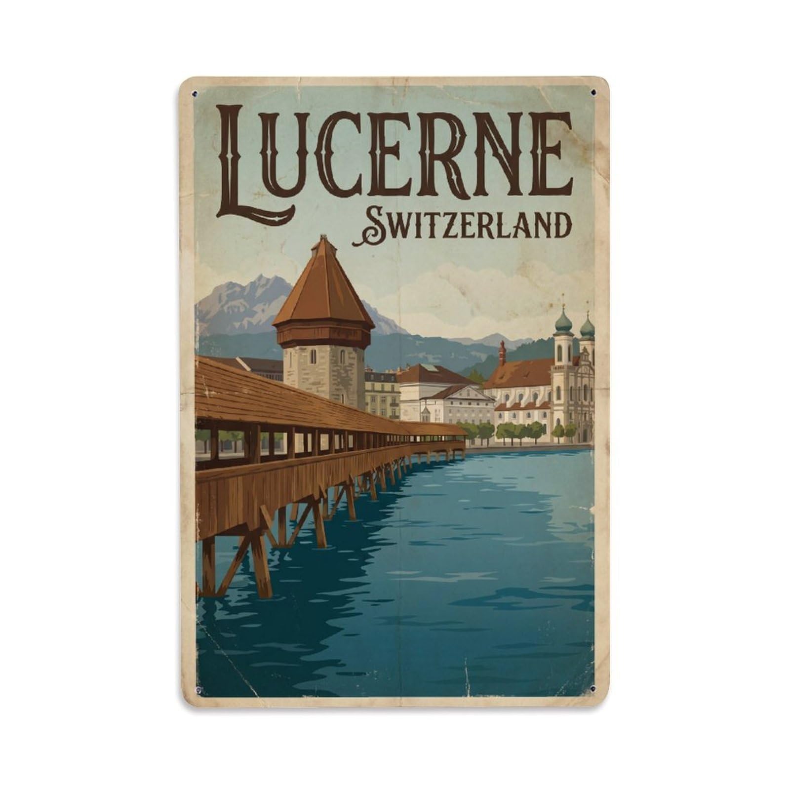 Switzerland Lucerne Vintage Travel Metal Tin Sign